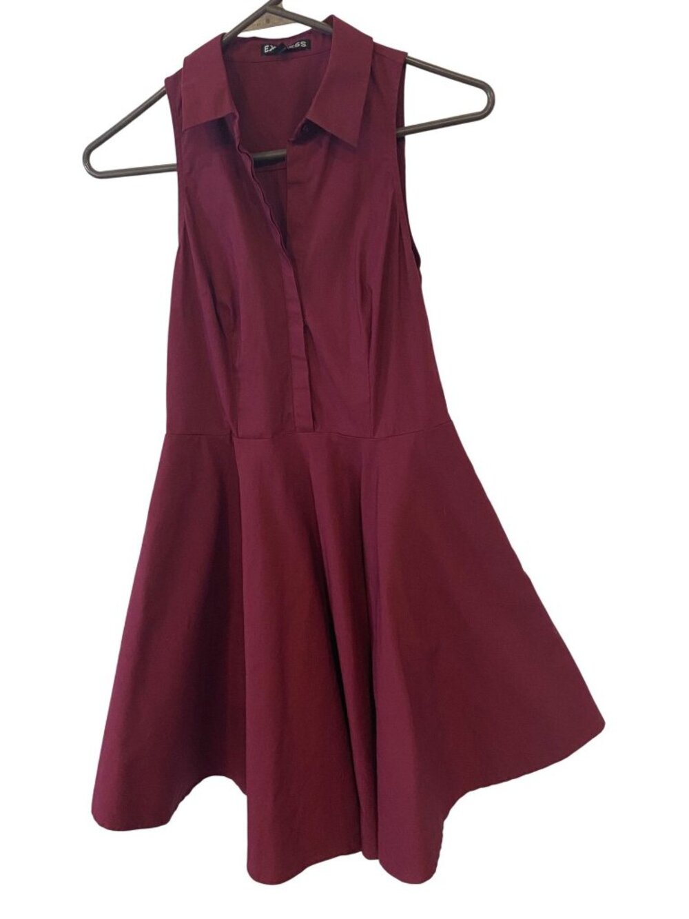 Express Womens 2 Burgundy Fit Flare Shirt Dress Sleeveless Collared Preppy